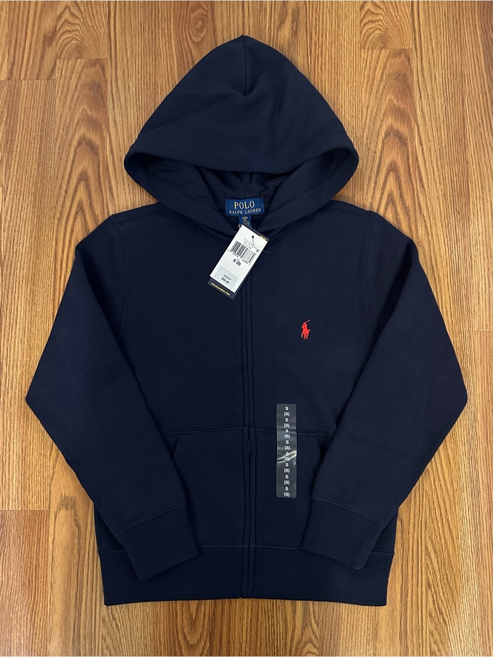Polo Ralph Lauren Boy’s Red Logo Fleece Full-Zip Hoodie Navy, Size S (8)
